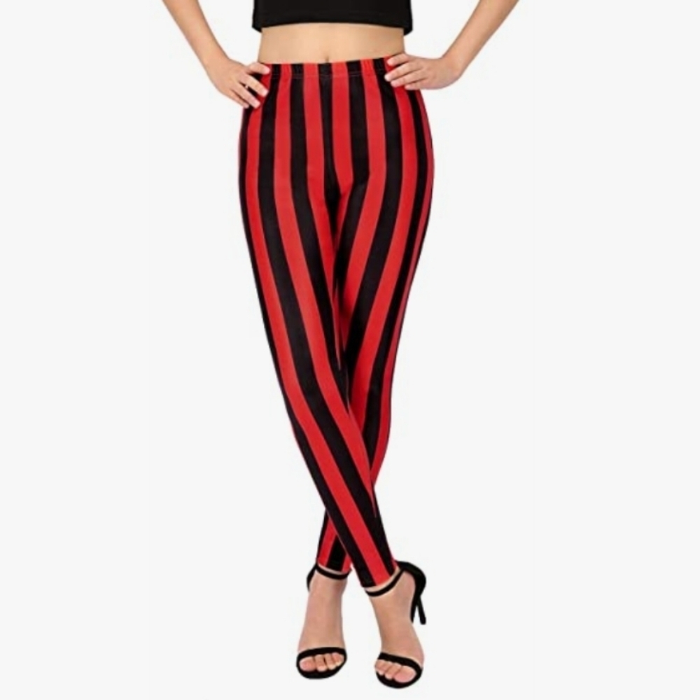 HDE Trendy Design Workout Leggings Red and Black Stripes